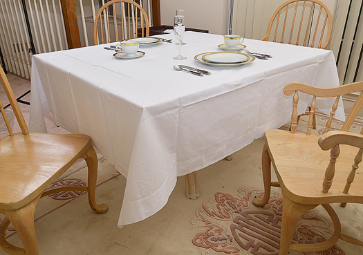 Square tablecloth Hemstitch. 90" Square. White - Click Image to Close